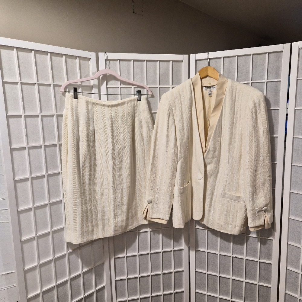 VTG Christian Dior Cream Skirt Suit Sz  12